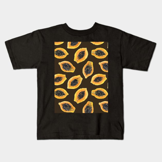 Papaya slices on dark brown Kids T-Shirt by katerinamk